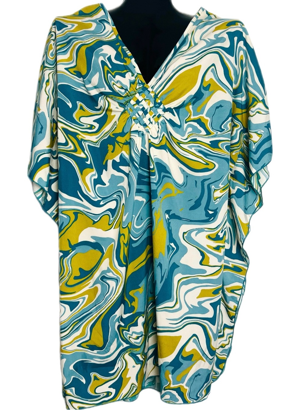 *NWT Umgee Teal, Mustard & White Swirl V-Neck Tunic